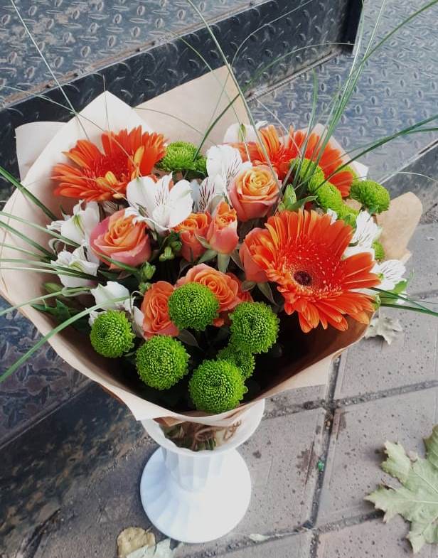 Букет цветов из: Герберы, Хризантемы, Альстромерии и Розы в Ухолово