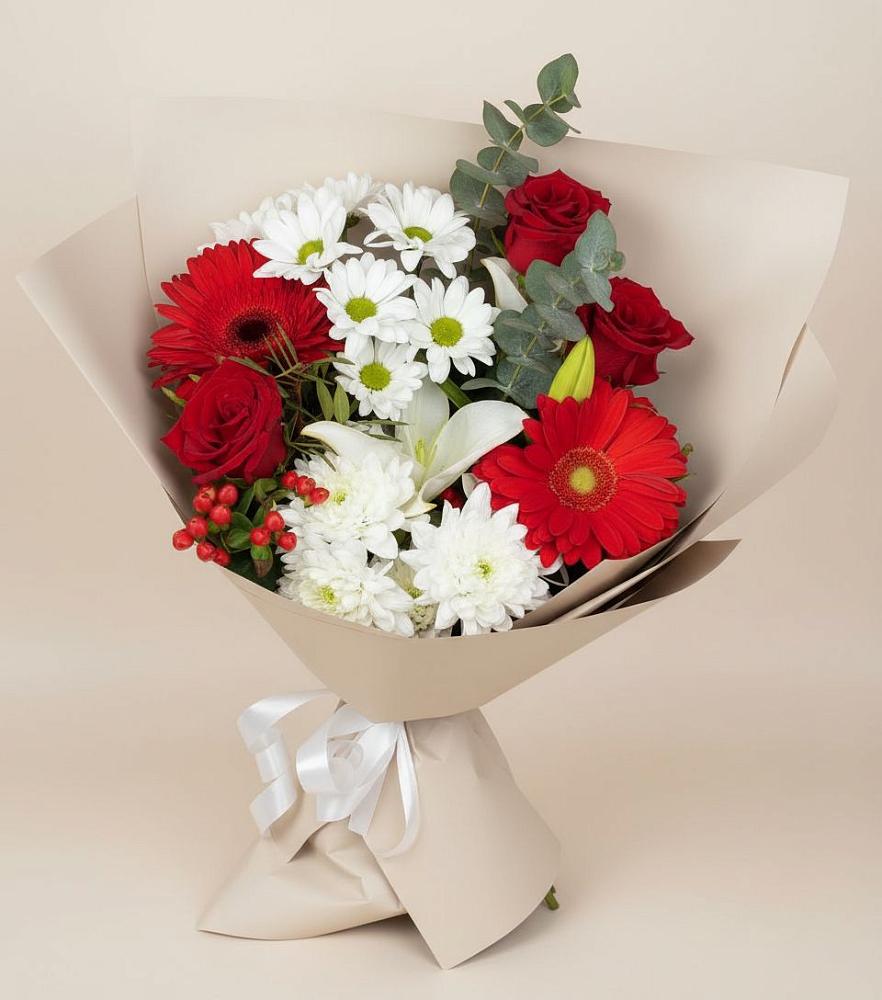 Букет цветов из: Розы, Хризантемы, Герберы и Лилии в Ухолово