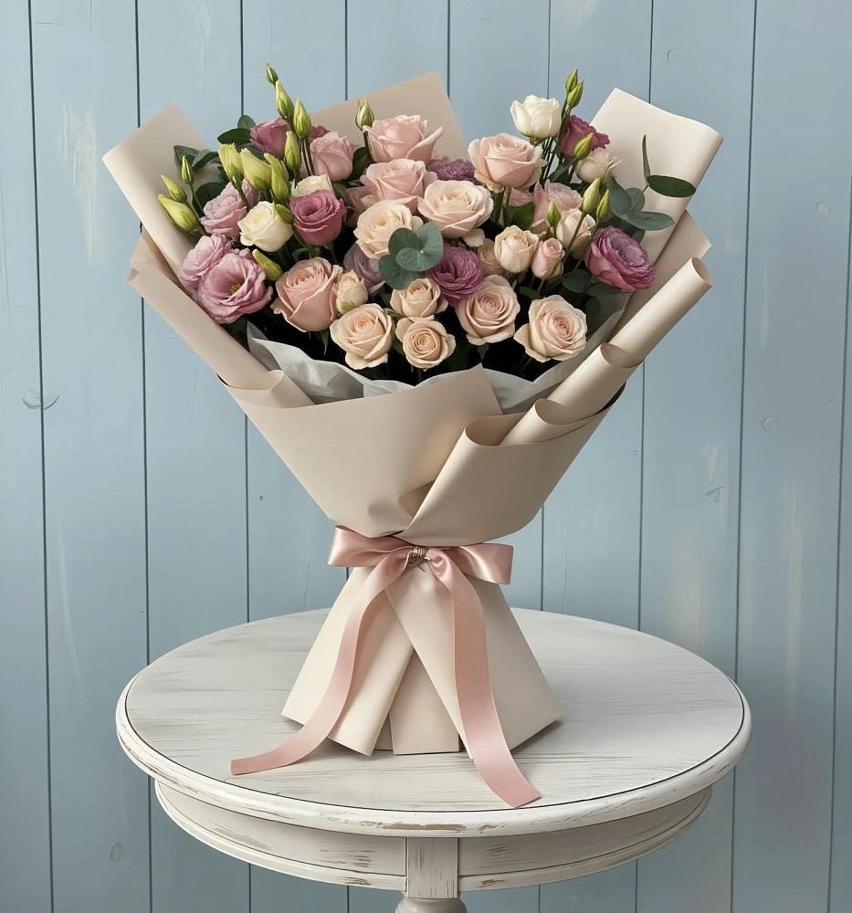 Букет цветов из: Розы и Лизиантусы в Ухолово