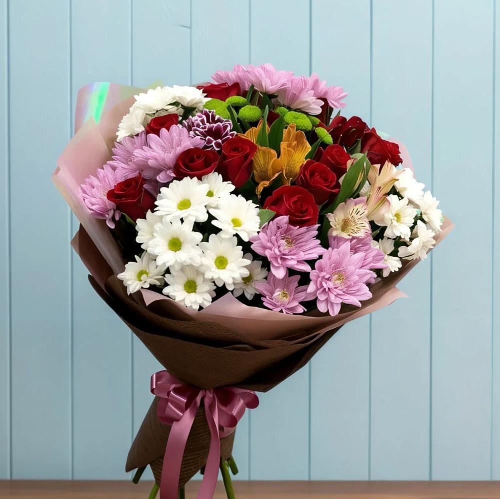 Букет цветов из: Розы, Хризантемы и Альстромерии в Ухолово