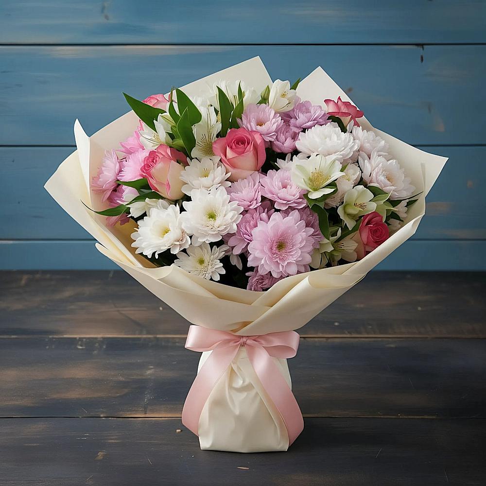 Букет цветов из: Хризантемы, Альстромерии и Розы в Ухолово